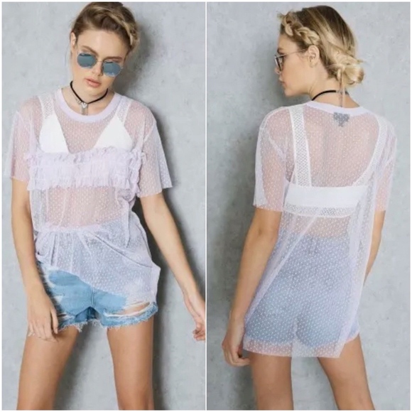 Topshop Tops - Topshop Purple Dobby Sheer Ruffle Mesh Top